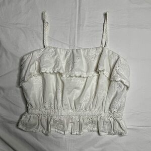 Love Tree - White Eyelet Ruffle Women's Crop Top 100% Cotton